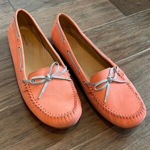 Sebago Women Harper Tie Coral Nubuck‎ Moccasin- Sz 11